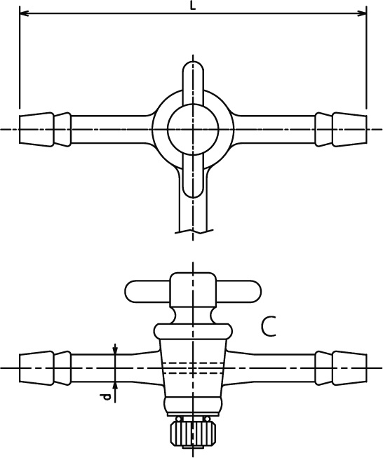 PTFE三方コック 1/5テーパーのメイン画像