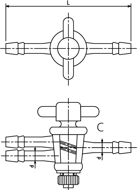 PTFE一方二方コック 1/5テーパーのメイン画像