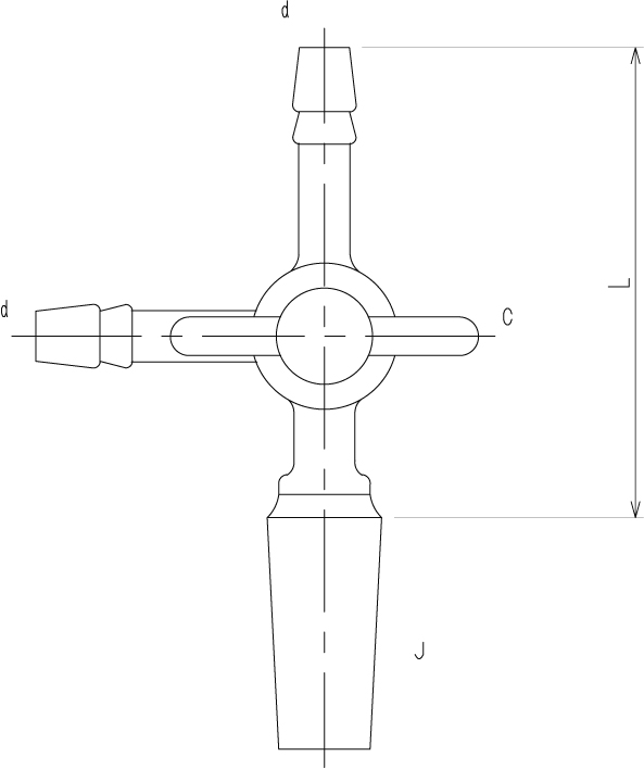 摺付三方コックⅡ型 オス | 連結管・アダプター | 反応系ガラス製品
