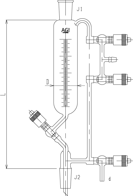 高真空グリースレスバルブ付ウィットマー分留受器のメイン画像