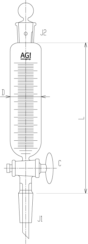 旭製作所 セミ・ミクロ 円筒形摺付滴下ロート ガラスコック ２５mL 1個 3736-25-1M