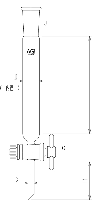 クライミング クロマトグラフ管(フィルター無・コック無) 80×L500 1個 CL0150-08-20 