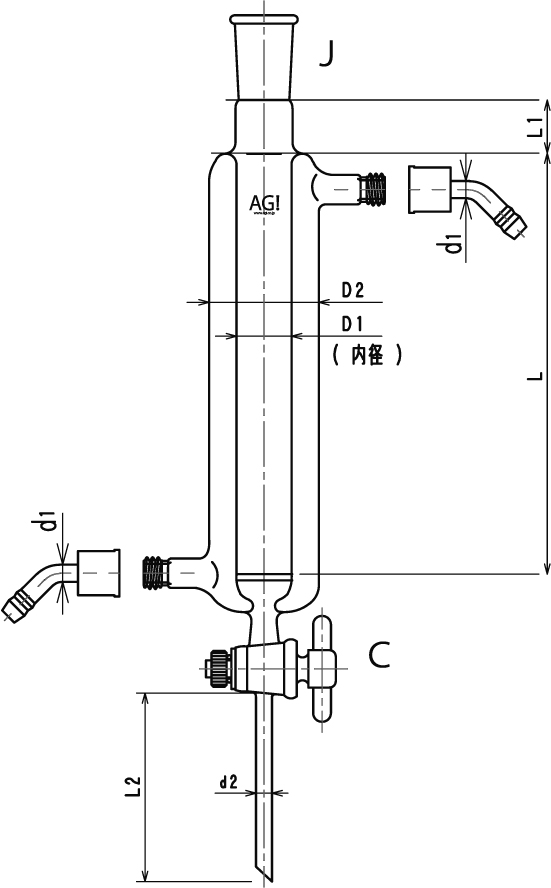 ジョイント付二重管式クロマトカラム(コック・フィルター付)のメイン画像