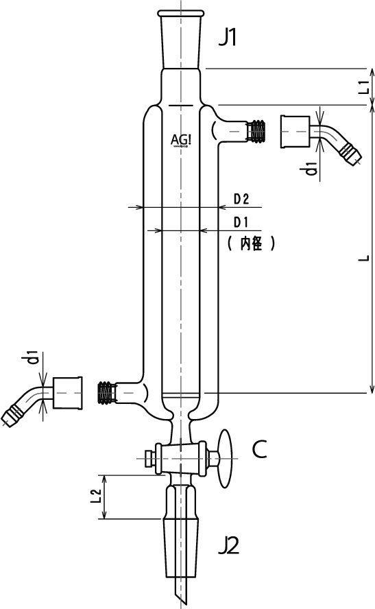 ジョイント付二重管式クロマトカラム(コック・フィルター付)のメイン画像