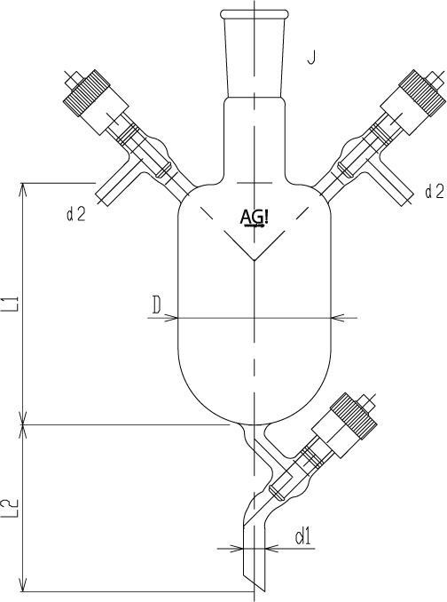 高真空グリースレスバルブ付溶媒受器のメイン画像
